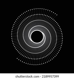 White lines and dots in spiral over black background. Yin and Yang symbol. Art line geometric design.