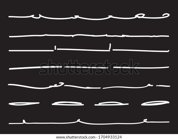 White\
lines hand drawn vector set isolated on black background.\
Collection of doodle lines, hand drawn template. White marker and\
grunge brush stroke lines, vector\
illustration