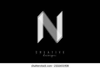 White Lines Letter N Logo. Creative Line Vector illustration design with 3D effect on black background.