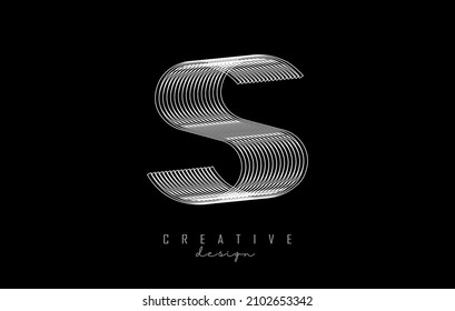 White Lines Letter S Logo. Creative Line Vector illustration design with 3D effect on black background.