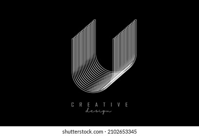White Lines Letter U Logo. Creative Line Vector illustration design with 3D effect on black background.