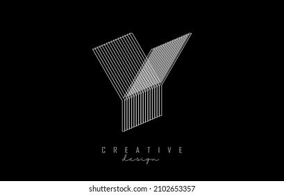 White Lines Letter Y Logo. Creative Line Vector illustration design with 3D effect on black background.
