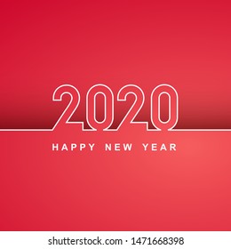 Línea blanca Año Nuevo 2020 Elemento creativo para el diseño tarjetas modernas invitaciones a la fiesta de Año Nuevo 2020 y Navidad. Línea de diseño tarjeta de invitación festiva. Aislado sobre fondo rojo