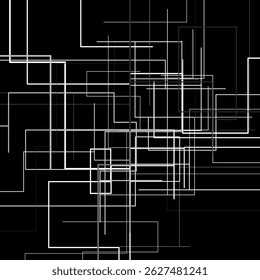 Weiße Linien auf schwarzem Hintergrund. Abstraktes schwarz-weißes quadratisches Linienmuster. Abstraktes Verkehrsmuster. Vektorgrafik