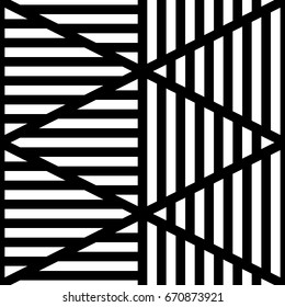 White lines on black background. Seamless surface pattern design with linear ornament. Strokes wallpaper. Hash stroke motif. Digital paper with stripes for textile print. Striped vector. Dashed image.