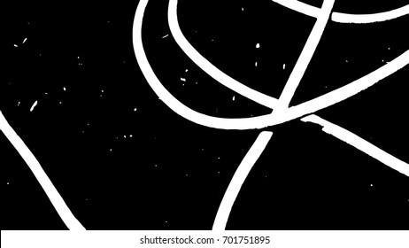 White lines over a black background. Simple abstract black and white drawing. Expressive linear drawing.