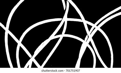 White lines over a black background. Simple abstract black and white drawing. Expressive linear drawing.