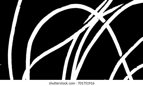 White lines over a black background. Simple abstract black and white drawing. Expressive linear drawing.