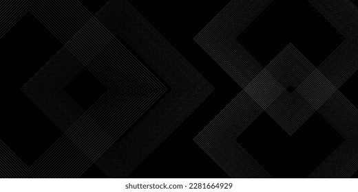 White lines pattern with square shapes on dark background banner design. Vector illustration.