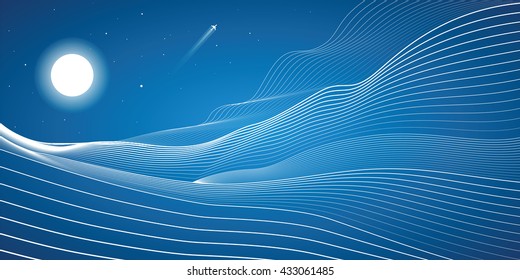 White lines, sand dunes, mountains, desert, abstraction composition, vector design background