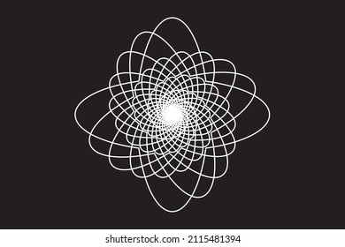 Túnel de espirografo de líneas blancas o logotipo de espiral floral sobre fondo negro. Ilustración vectorial.
