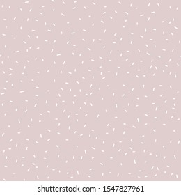 White lines sprinkles on pastel pale pink background, seamless vector pattern in simple minimalist Nordic Scandinavian style for kids and cute nursery prints. Joyful repeat abstract geometric texture