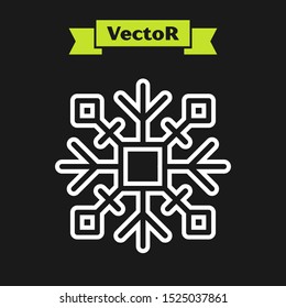 White lineSnowflake icon isolated on black background.  Vector Illustration