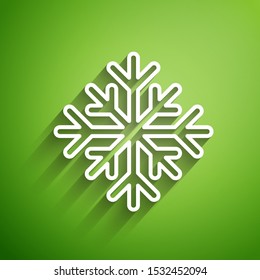 White lineSnowflake icon isolated on green background.  Vector Illustration