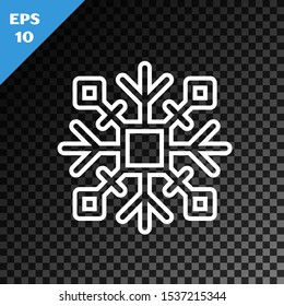 White lineSnowflake icon isolated on transparent dark background.  Vector Illustration