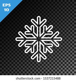 White lineSnowflake icon isolated on transparent dark background.  Vector Illustration