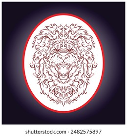 White Lion head illustration, can be used for logos, mascots, clothing, and more isolated in oval background