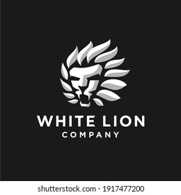 white lion head roaring logo design vector, snow lion modern symbol in Geometric style illustration, minimal paper cut style leo