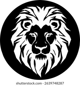 a white lion head in a simple look a logo silhouette illustration icon black background	