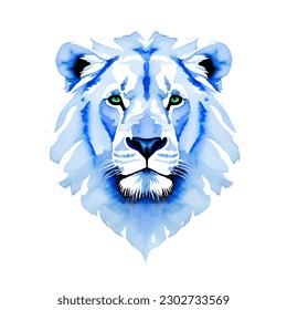 white lion head with style hand drawn watercolor digital painting illustration