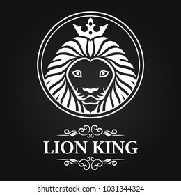 White lion king head mascot on black background