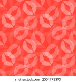 White lip prints on a red background. Seamless vector pattern, print, illustration for Valentine's Day 