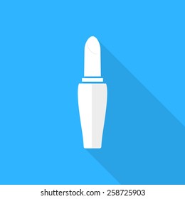 white lipstick icon with long shadow. concept of feminine, kiss, beauty products, personal decoration, artistic. isolated on blue background. flat style trendy modern logo design vector illustration