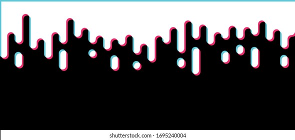 Líquido blanco con borde azul y rosa que fluye sobre fondo negro. Concepto vectorial de medios sociales.