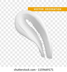 White liquid cream form with a spherical shape smeared in the middle. Isolated on transparent background