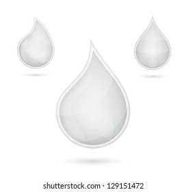 White liquid drops icon emblem, vector illustration