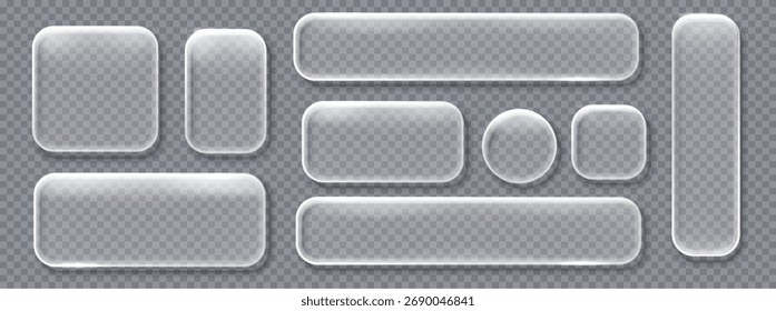 White liquid glass vector buttons. UI glowing interface element with blur effect. Modern web design.
