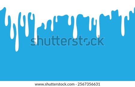 White liquid, milk drip seamless pattern, flow or cream wave border on blue background. Vector