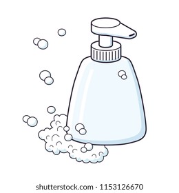 White liquid soap or shampoo bottle with foam isolated