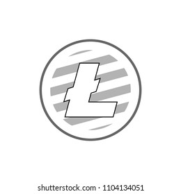 White litecoin symbol in the circle with lines. Grey colors. 