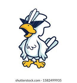 White little bird cartoon using sunglasses looks cute and cool