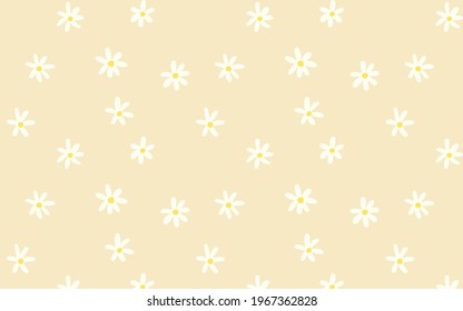 white little common daisy flower on cream color background. Cheerful daisy flower seamless pattern texture for print, textile, fabric, wrapping paper, wallpaper. Flat vector illustration.