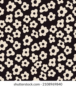 white little flowers on a dark background, summer fabric surface design, floral seamless pattern background, simple minimalist flowernature wallpapers black print, wrapping paper for product packaging