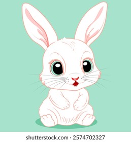 White little rabbit on green background