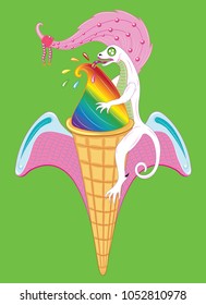 White lizard and ice cream rainbow