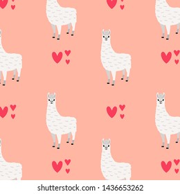 White llama seamless pattern. Colorful vector illustration. Cute animal