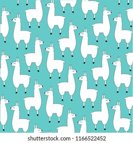 white llama vector pattern on blue background