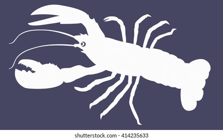 White lobster on blue background. Seafood menu for meal or dinner. Healthy eating. Marine product. Design for restaurant menu, logo, promo poster, flyer or product packaging.Vector