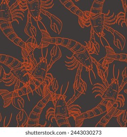 White Lobster Silhouette Pattern vector