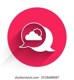 White Location cloud icon isolated with long shadow. Red circle button. Vector