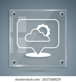 White Location cloud icon isolated on grey background. Square glass panels. Vector