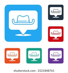 White Location cowboy icon isolated on white background. Set icons in color square buttons. Vector