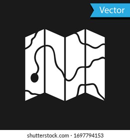 White Location of the forest on a map icon isolated on black background. Vector Illustration