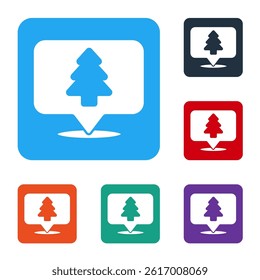 White Location of the forest on a map icon isolated on white background. Set icons in color square buttons. Vector