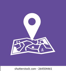 White Location Icon on Map and Purple Background. Editable EPS10 Vector and large jpg illustration 