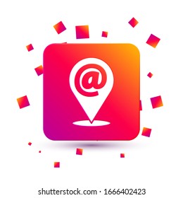 White Location and mail and e-mail icon isolated on white background. Envelope symbol e-mail. Email message sign. Square color button. Vector Illustration